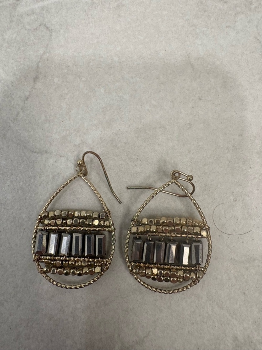 Handmade Wirewrapped Metallic Beaded Earrings - Picture 2 of 4
